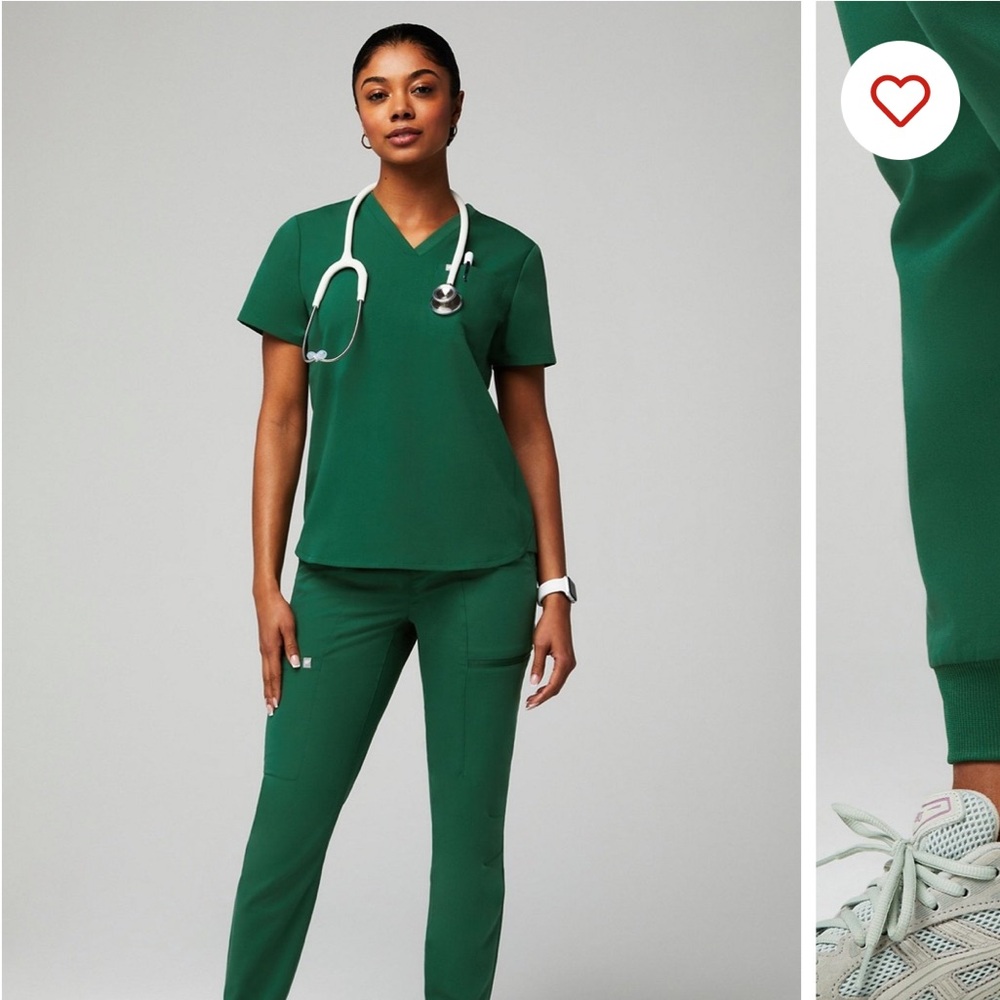Fabletics Green Scrub Pants & Top Set